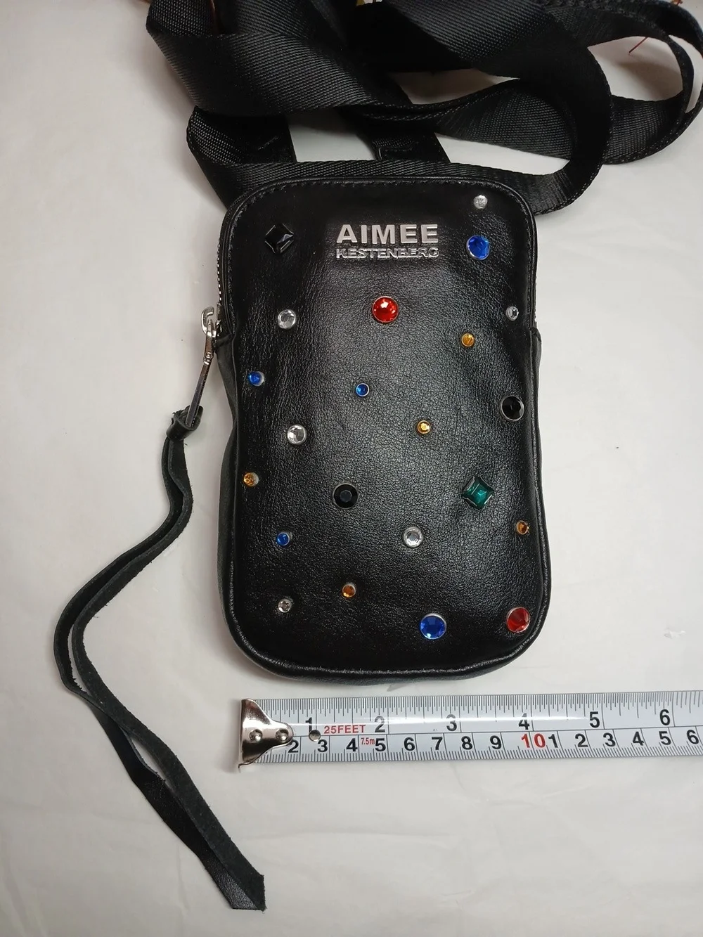 Aimee Kestenberg Black Leather Jeweled Mini Crossbody Handbag